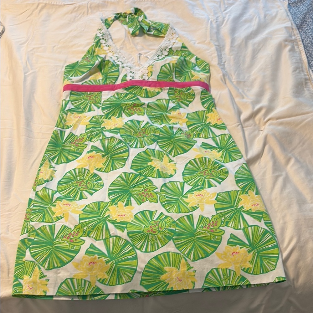 Lilly Pulitzer Tropical Green and Yellow Halter Dress